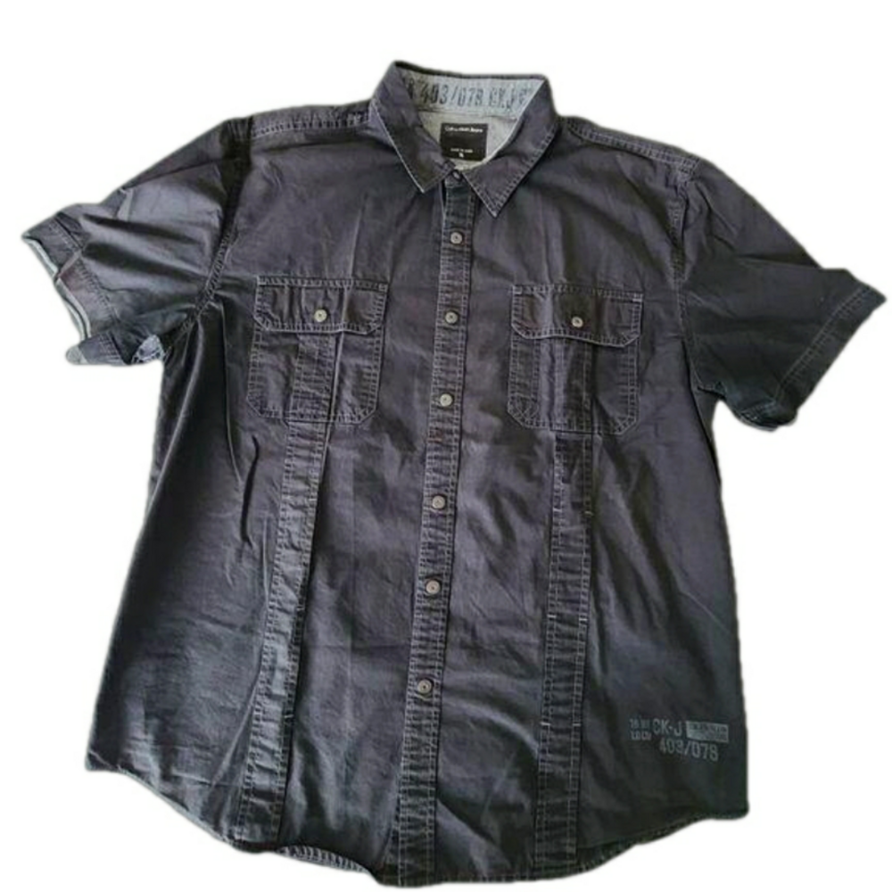 Vintage Calvin Klein Jeans XL Dark Grey Button Down Shirt VTG